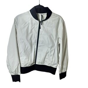 BLACKBARRETT by Neil Barrett Mens White Bomber Jacket Black Ribbed Trim Full Zip